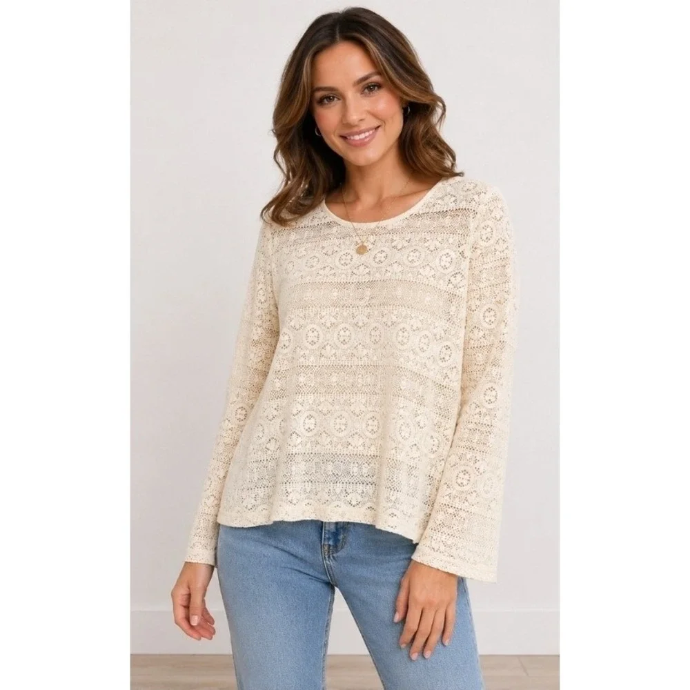 Anthropologie Maronie Cream Mesh Lace Size Medium New BoHo Minimalist D30